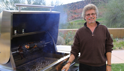 Steven Raichlen with one of his smokers.